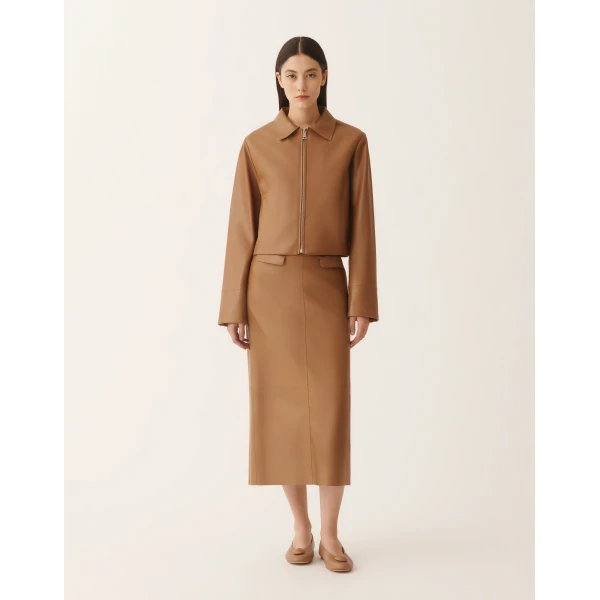 Fabiana Filippi Boxy Jacket in Lissé Nappa, Wicker, view 3
