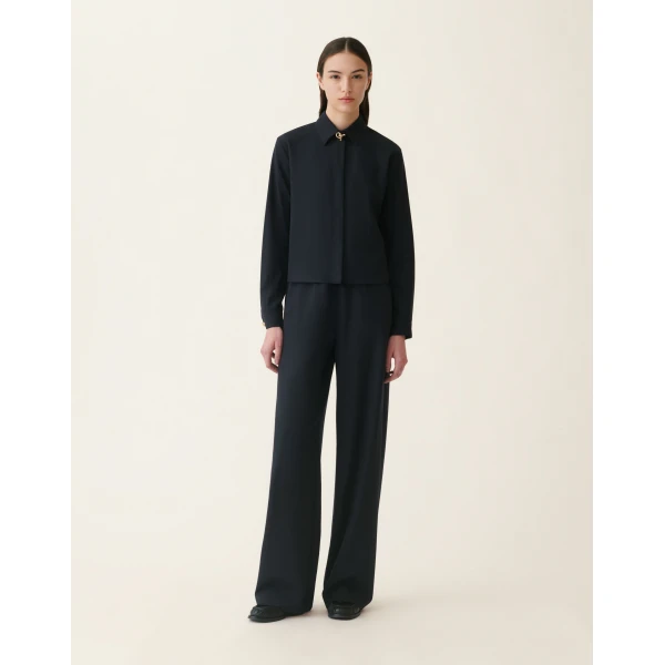 Fabiana Filippi Boxy Shirt in Cool Wool, Midnight Blue, view 3