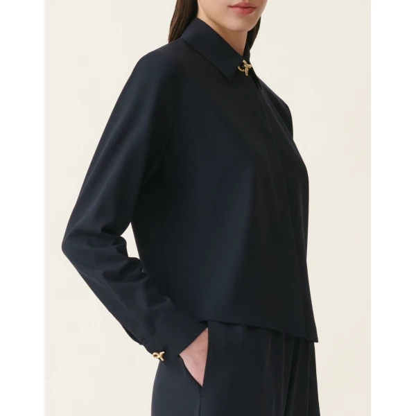 Fabiana Filippi Boxy Shirt in Cool Wool, Midnight Blue, view 5