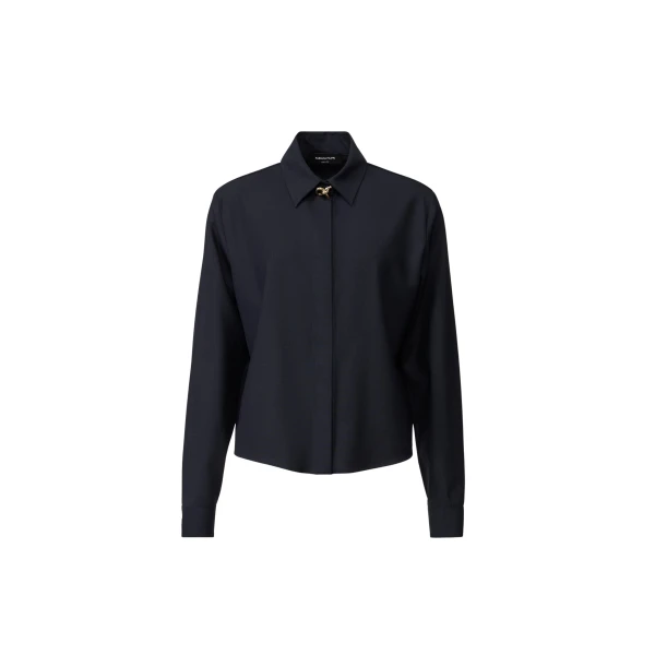 Fabiana Filippi Boxy Shirt in Cool Wool, Midnight Blue