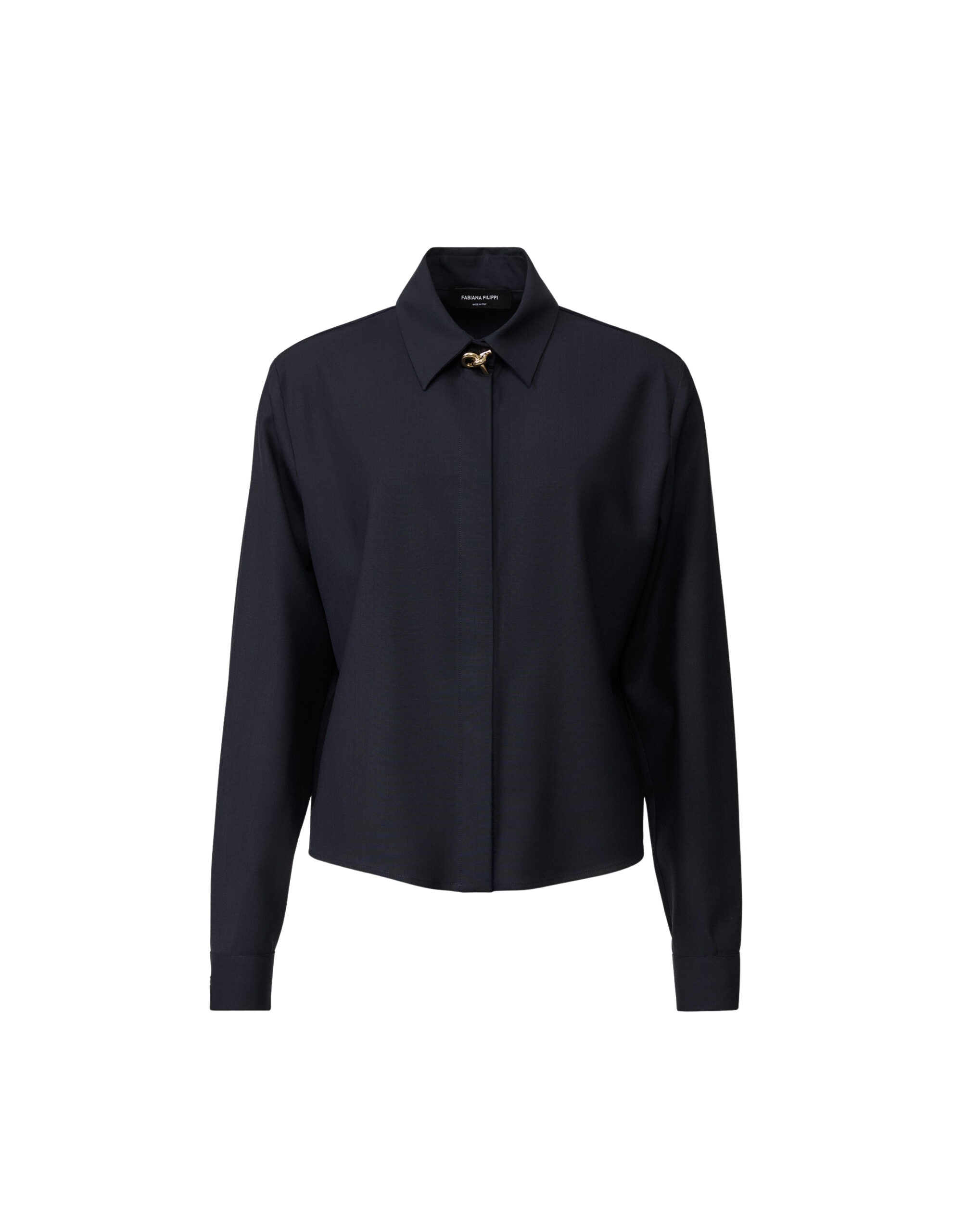 Fabiana Filippi Boxy Shirt in Cool Wool, Midnight Blue