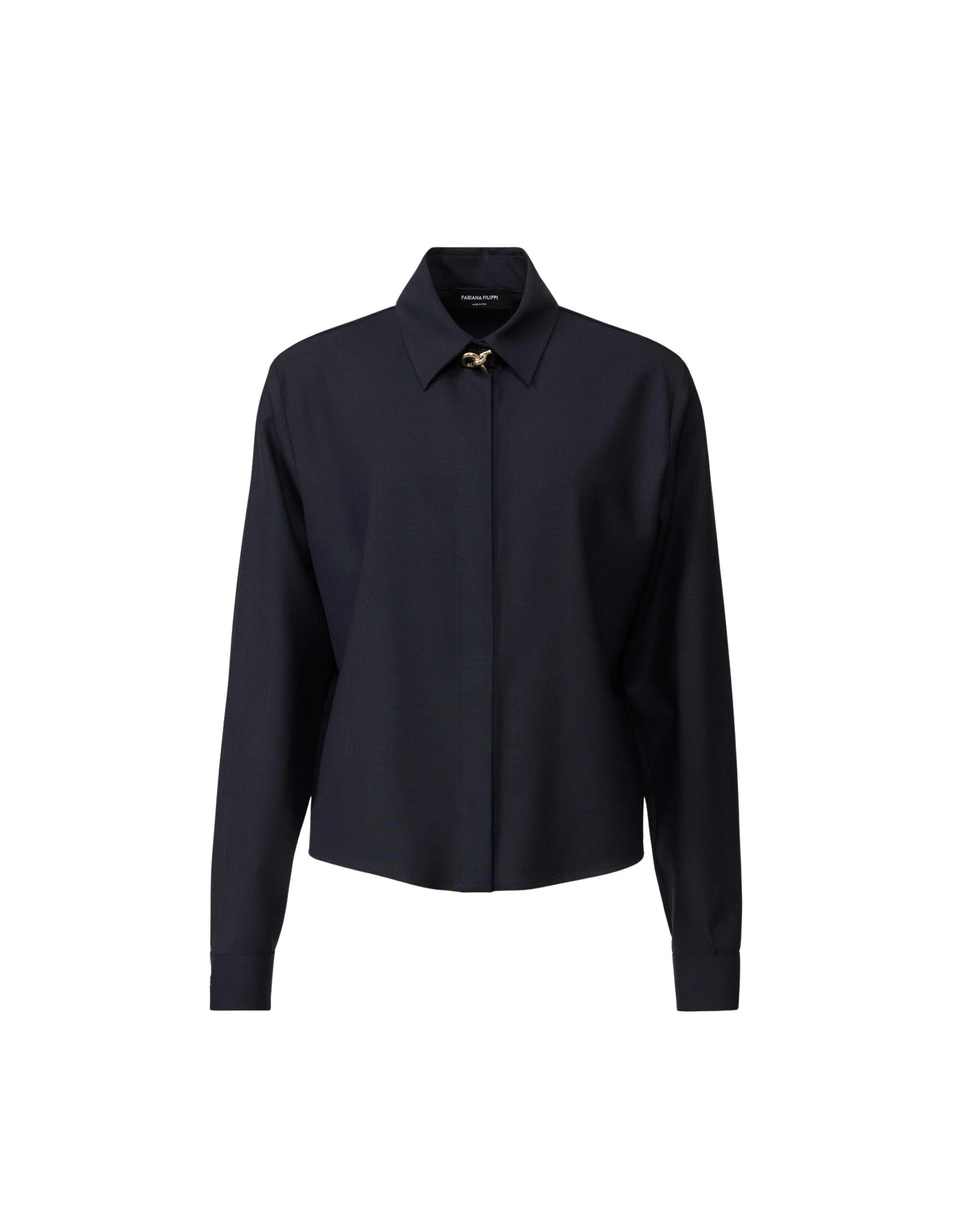 Fabiana Filippi Boxy Shirt in Cool Wool, Midnight Blue