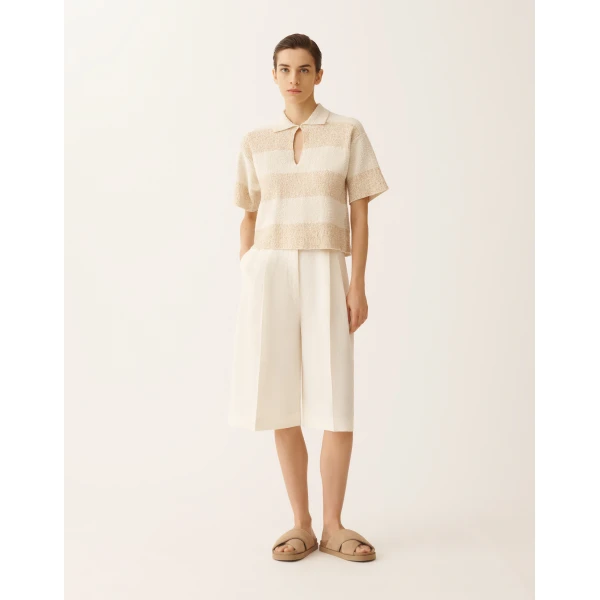Fabiana Filippi Boxy Shirt in Striped Cotton Tweed with Sequins, Butter, view 3