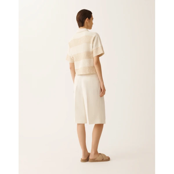 Fabiana Filippi Boxy Shirt in Striped Cotton Tweed with Sequins, Butter, view 4