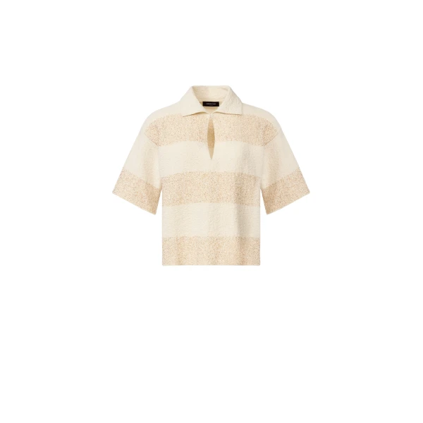 Fabiana Filippi Boxy Shirt in Striped Cotton Tweed with Sequins, Butter
