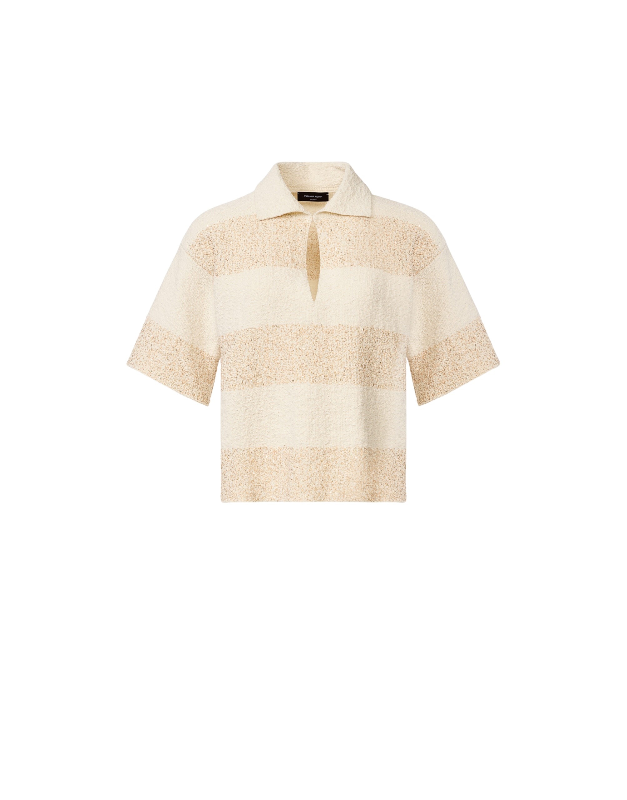 Fabiana Filippi Boxy Shirt in Striped Cotton Tweed with Sequins, Butter
