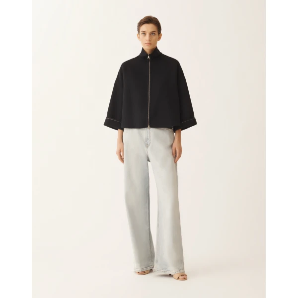 Fabiana Filippi Boxy Wool Double Coat in Night Blue, view 3