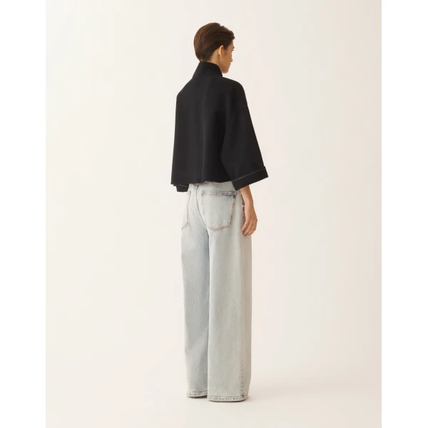 Fabiana Filippi Boxy Wool Double Coat in Night Blue, view 4