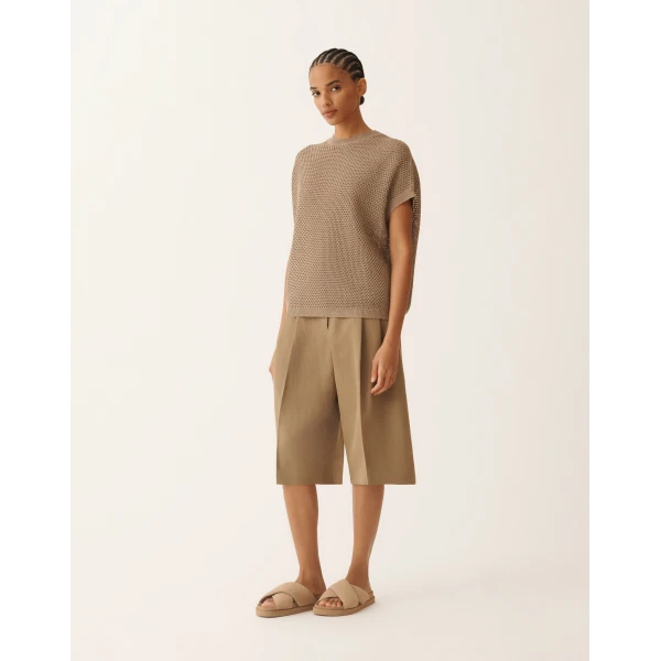Fabiana Filippi Cape in Organic Cotton with Lustrous Viscose, Mud, view 3