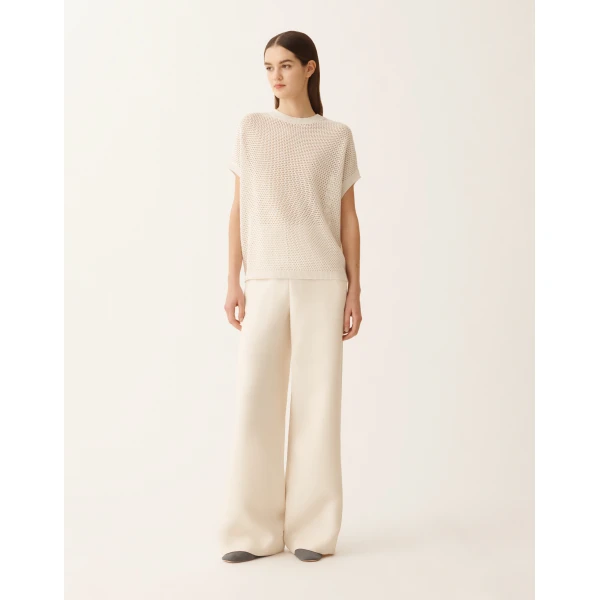 Fabiana Filippi Cape in Organic Cotton with Shiny Viscose, Butter, view 3