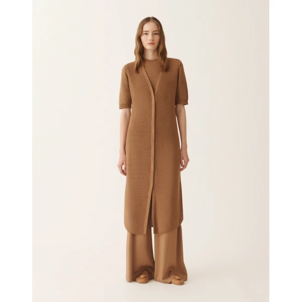 Fabiana Filippi Cardigan Vest in Cotton and Linen with Sequins, Wicker, view 3