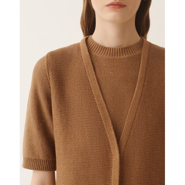 Fabiana Filippi Cardigan Vest in Cotton and Linen with Sequins, Wicker, view 5