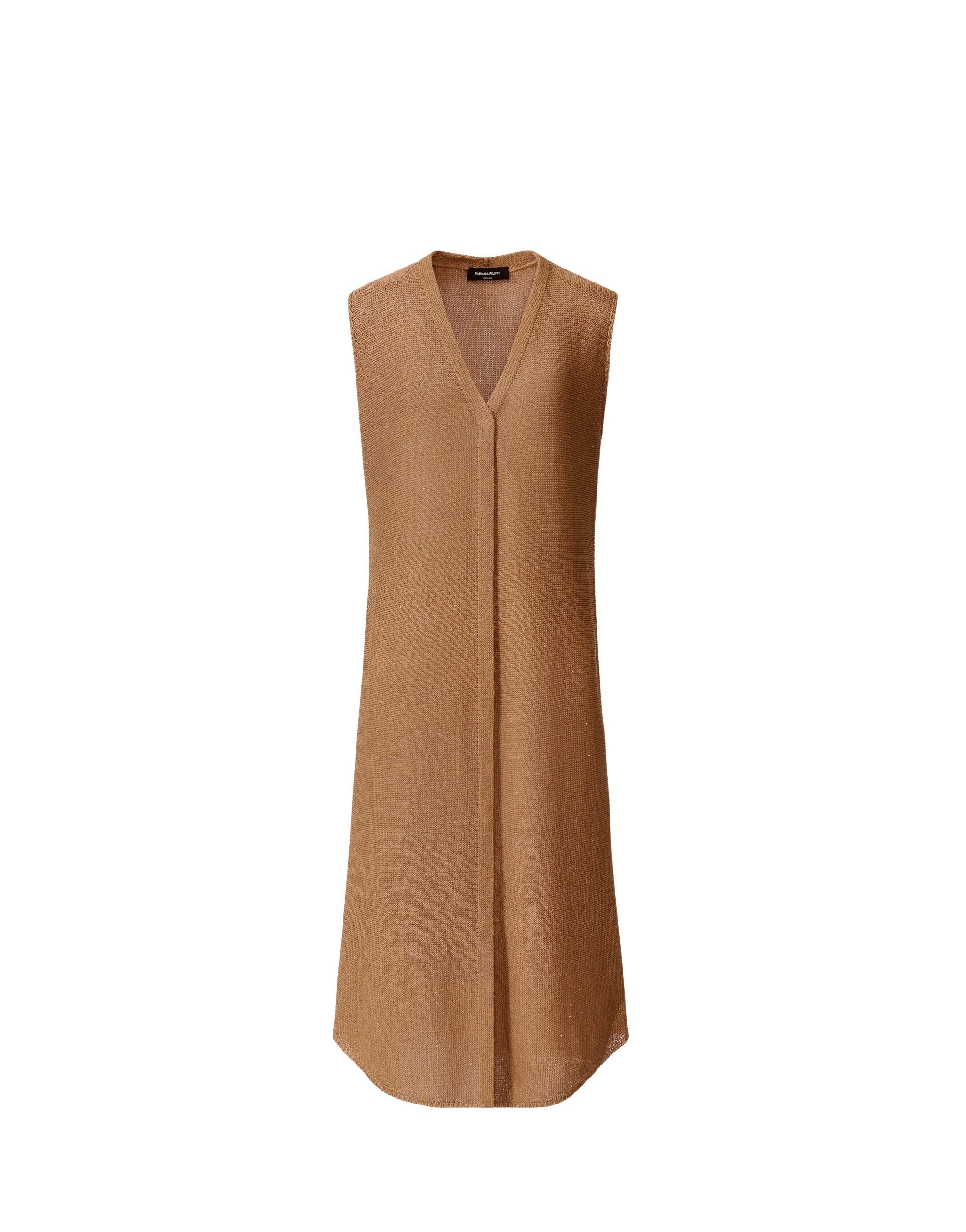 Fabiana Filippi Cardigan Vest in Cotton and Linen with Sequins, Wicker