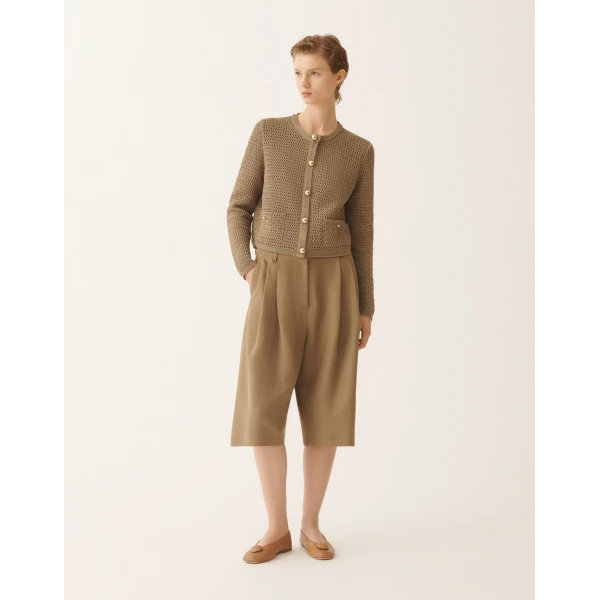 Fabiana Filippi Cotton Ribbon Cardigan in Khaki, view 3