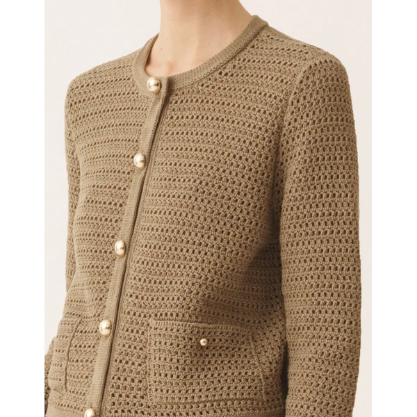 Fabiana Filippi Cotton Ribbon Cardigan in Khaki, view 4