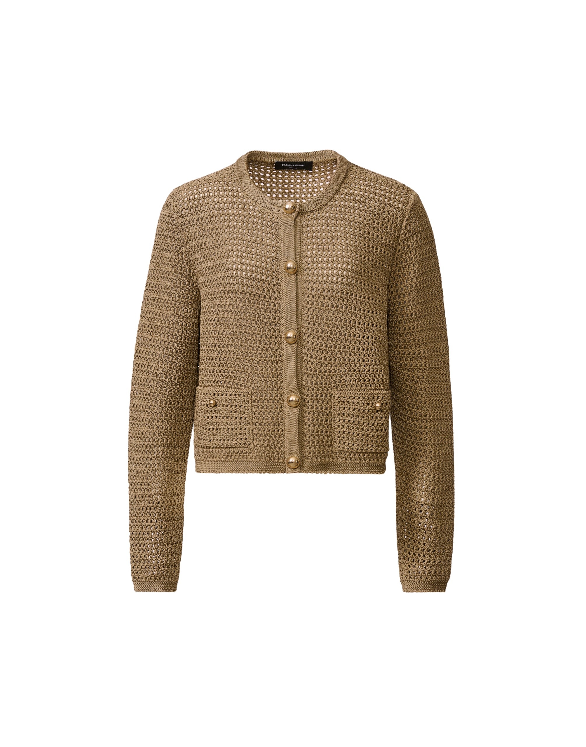 Fabiana Filippi Cotton Ribbon Cardigan in Khaki