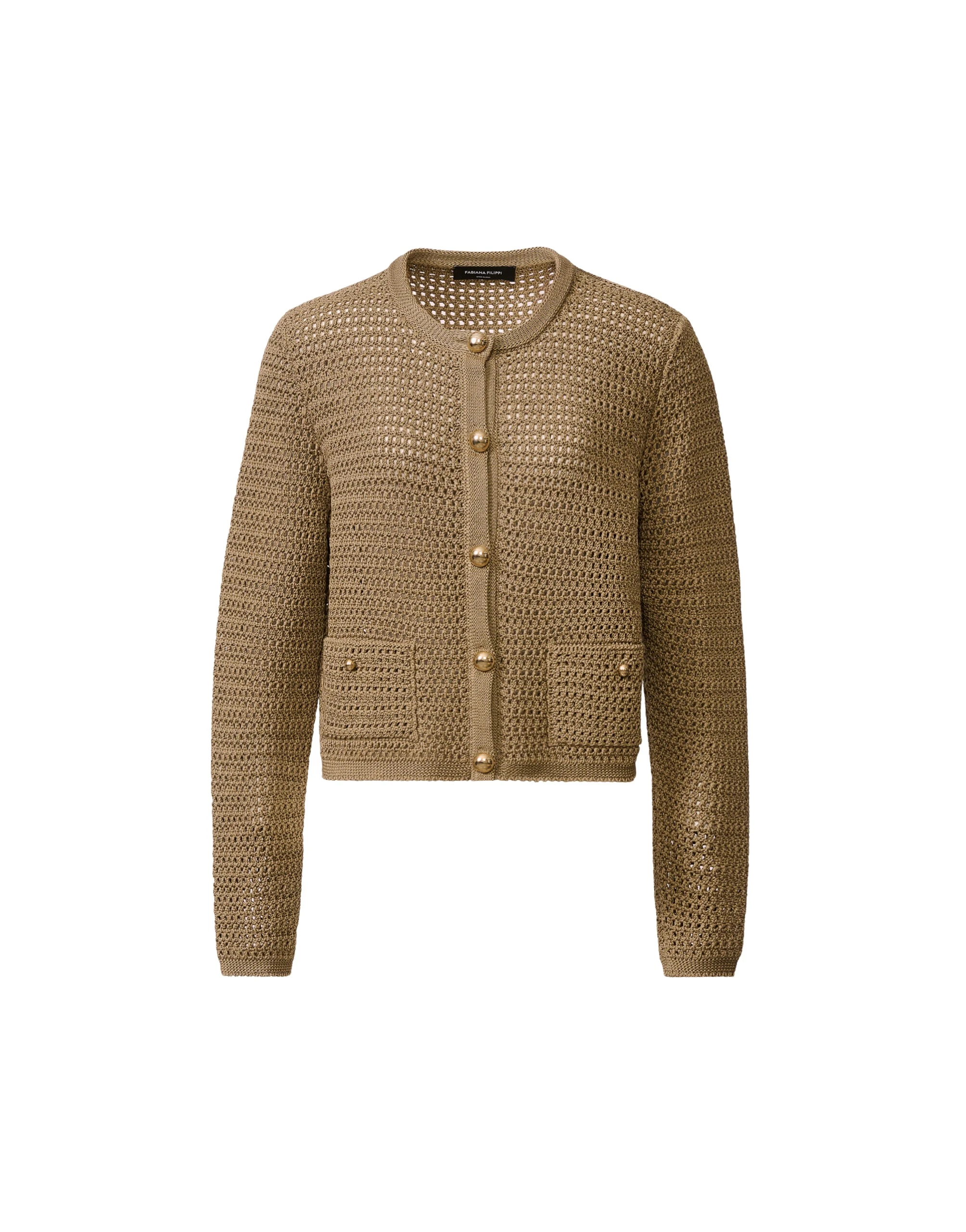 Fabiana Filippi Cotton Ribbon Cardigan in Khaki