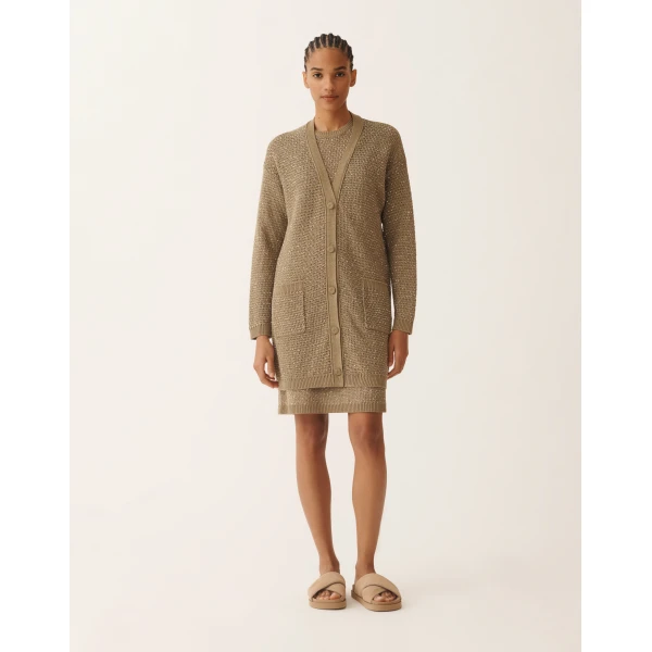 Fabiana Filippi Cotton Ribbon Cardigan with Sequins in Khaki, view 3