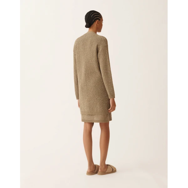 Fabiana Filippi Cotton Ribbon Cardigan with Sequins in Khaki, view 4