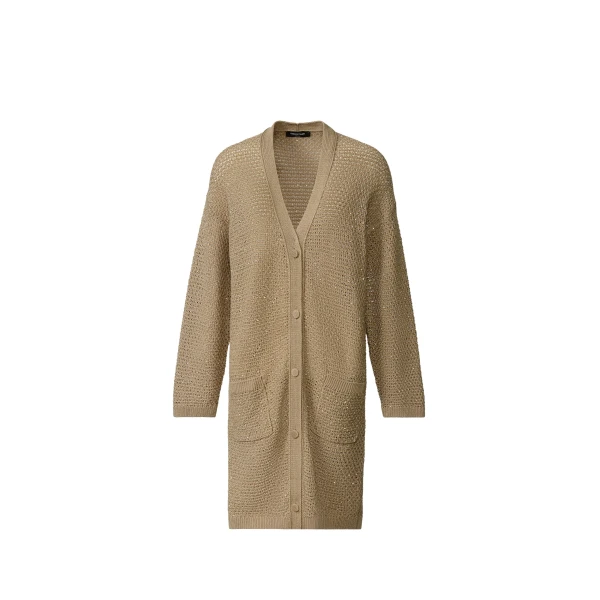 Fabiana Filippi Cotton Ribbon Cardigan with Sequins in Khaki