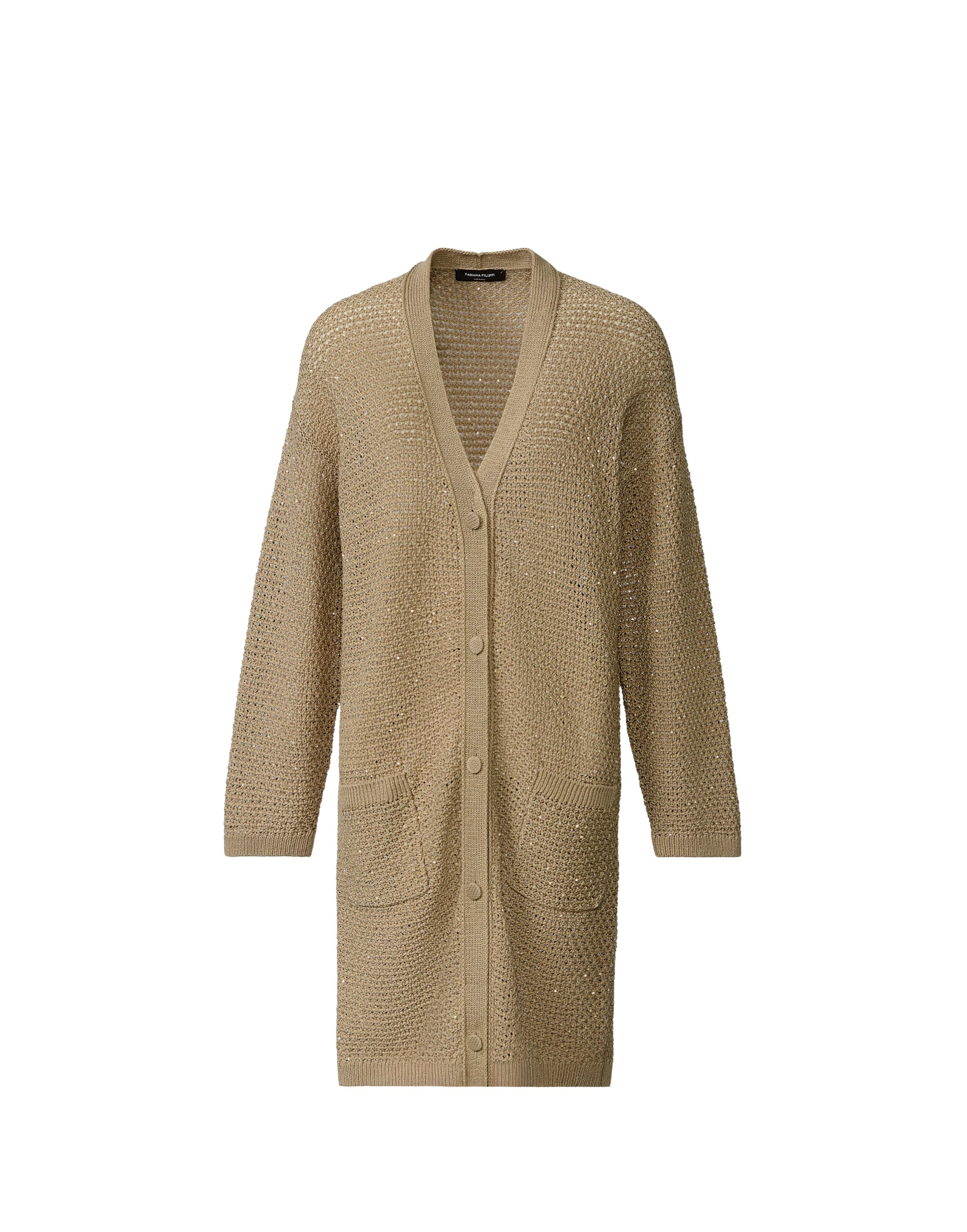 Fabiana Filippi Cotton Ribbon Cardigan with Sequins in Khaki