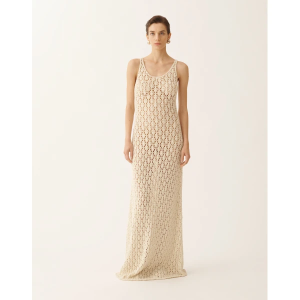 Fabiana Filippi Cotton Ribbon Dress with Sequins in Butter, view 3