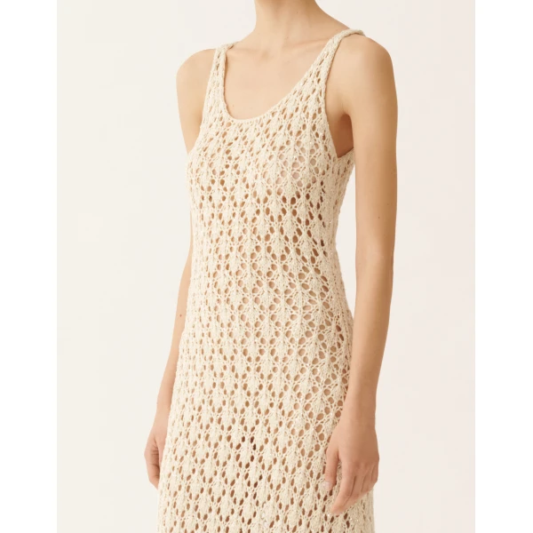 Fabiana Filippi Cotton Ribbon Dress with Sequins in Butter, view 5