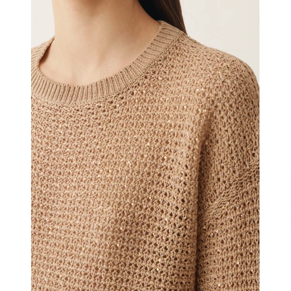 Fabiana Filippi Cotton Ribbon-Knit Sweater with Sequins in Acer, view 5