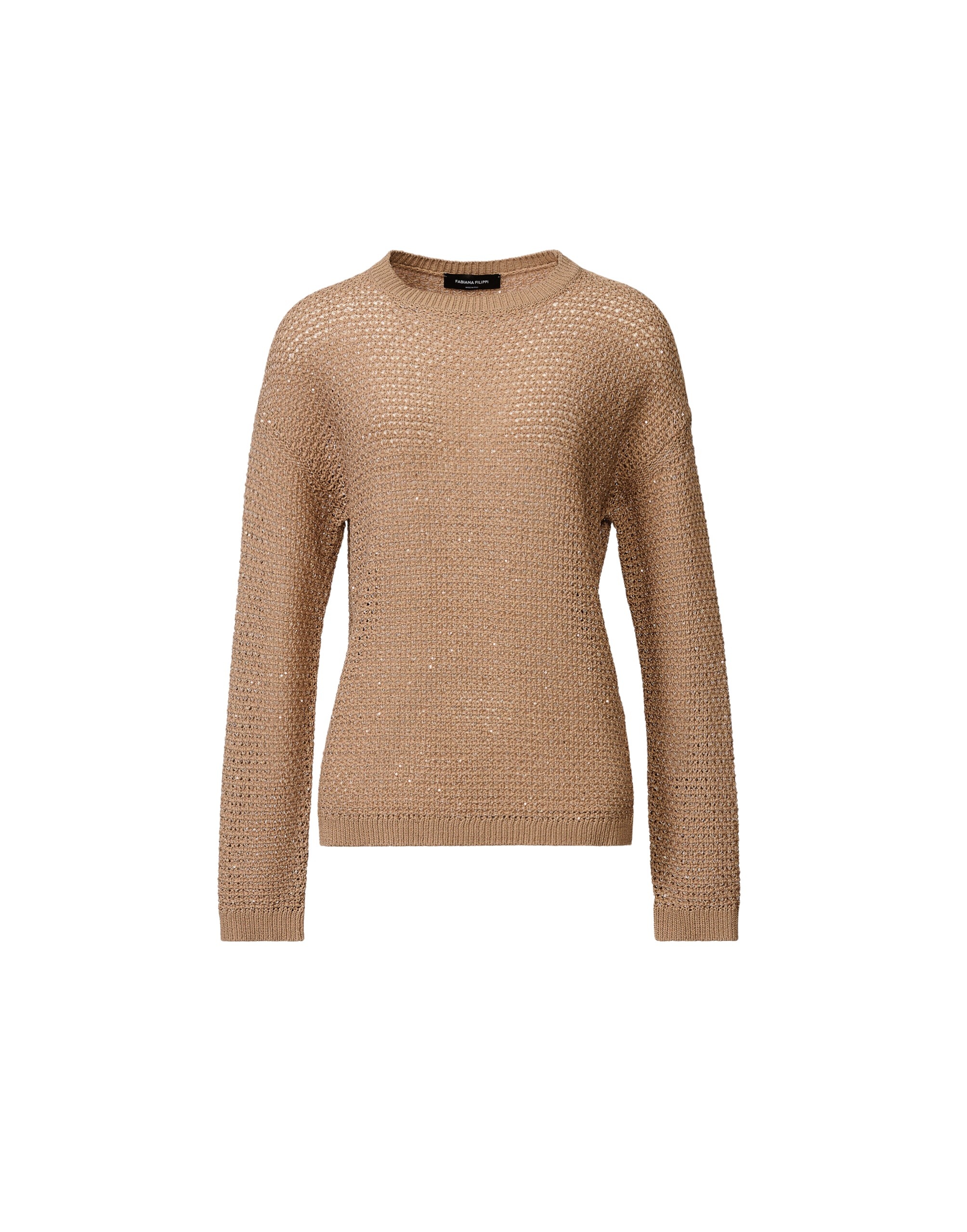 Fabiana Filippi Cotton Ribbon-Knit Sweater with Sequins in Acer