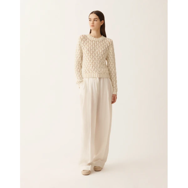 Fabiana Filippi Cotton Ribbon Sweater with Sequins in Butter, view 3
