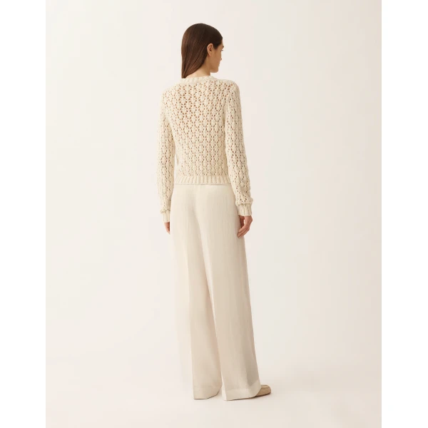 Fabiana Filippi Cotton Ribbon Sweater with Sequins in Butter, view 4