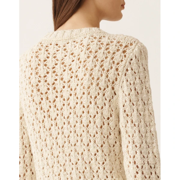 Fabiana Filippi Cotton Ribbon Sweater with Sequins in Butter, view 5