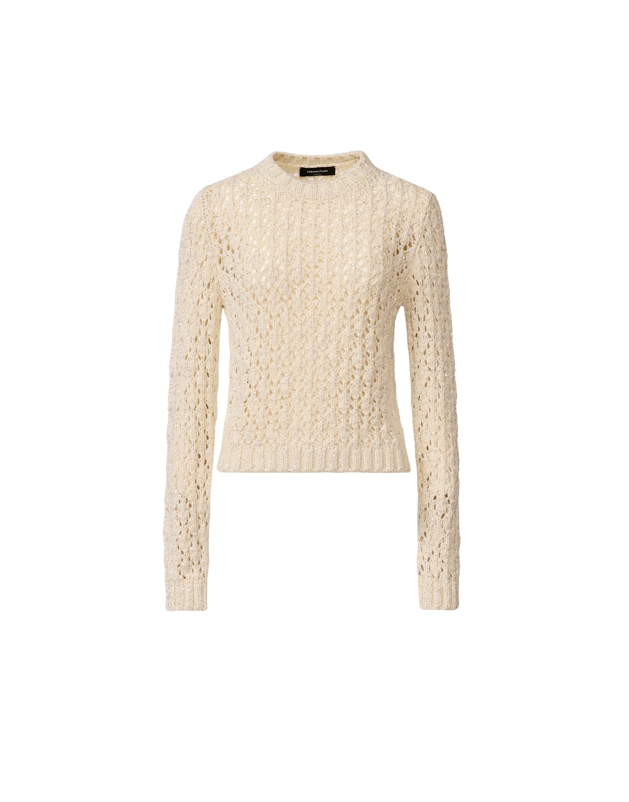 Fabiana Filippi Cotton Ribbon Sweater with Sequins in Butter