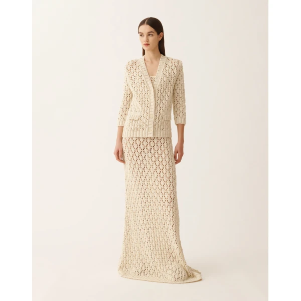 Fabiana Filippi Cotton Tape Cardigan with Sequins in Butter, view 3