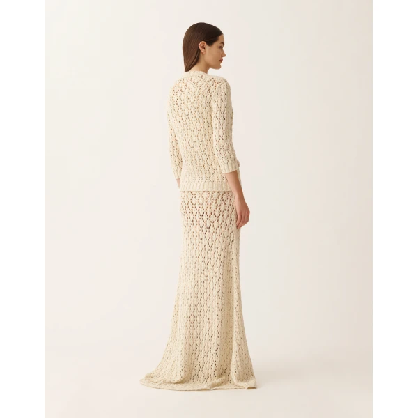 Fabiana Filippi Cotton Tape Cardigan with Sequins in Butter, view 4