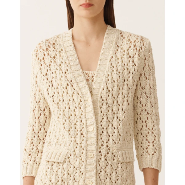 Fabiana Filippi Cotton Tape Cardigan with Sequins in Butter, view 5