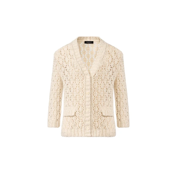 Fabiana Filippi Cotton Tape Cardigan with Sequins in Butter