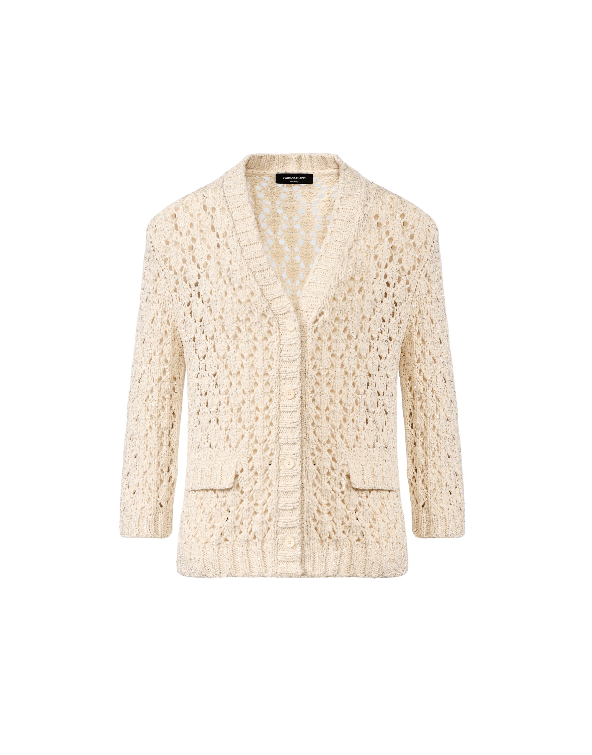 Fabiana Filippi Cotton Tape Cardigan with Sequins in Butter