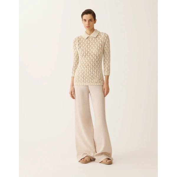 Fabiana Filippi Cotton Tape-Knit Sweater with Sequins in Butter, view 3