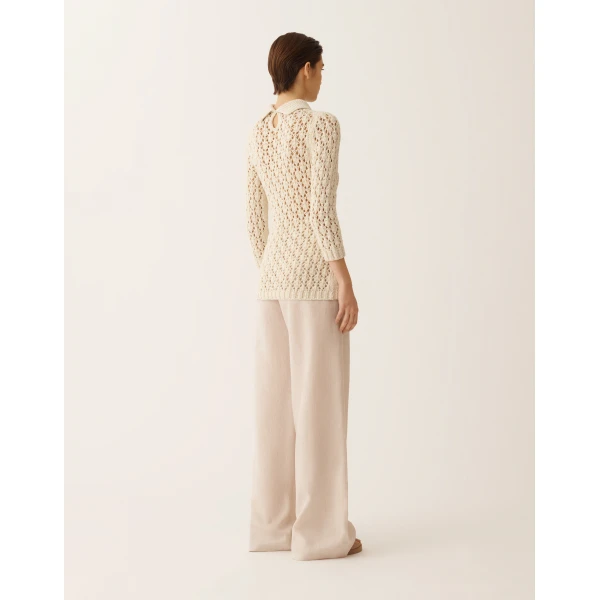 Fabiana Filippi Cotton Tape-Knit Sweater with Sequins in Butter, view 4