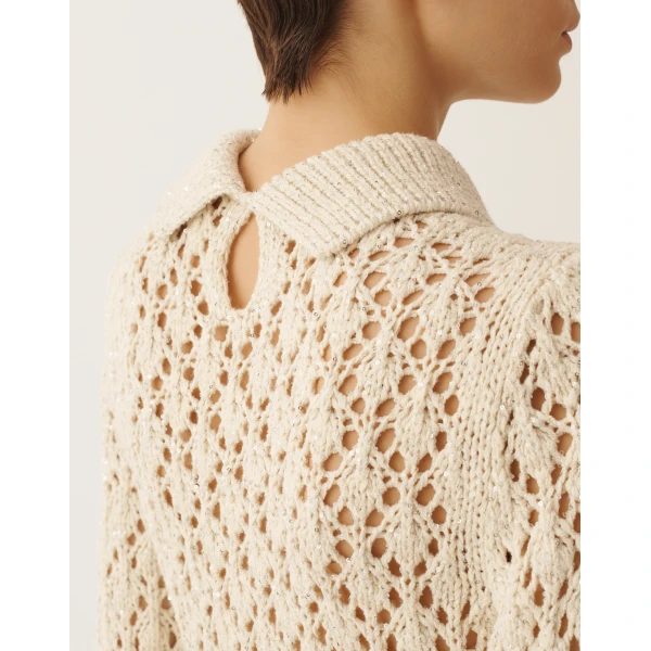 Fabiana Filippi Cotton Tape-Knit Sweater with Sequins in Butter, view 5