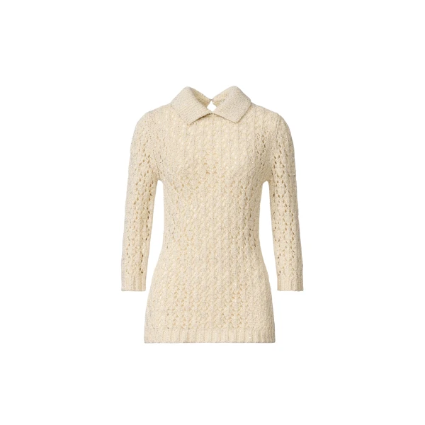 Fabiana Filippi Cotton Tape-Knit Sweater with Sequins in Butter