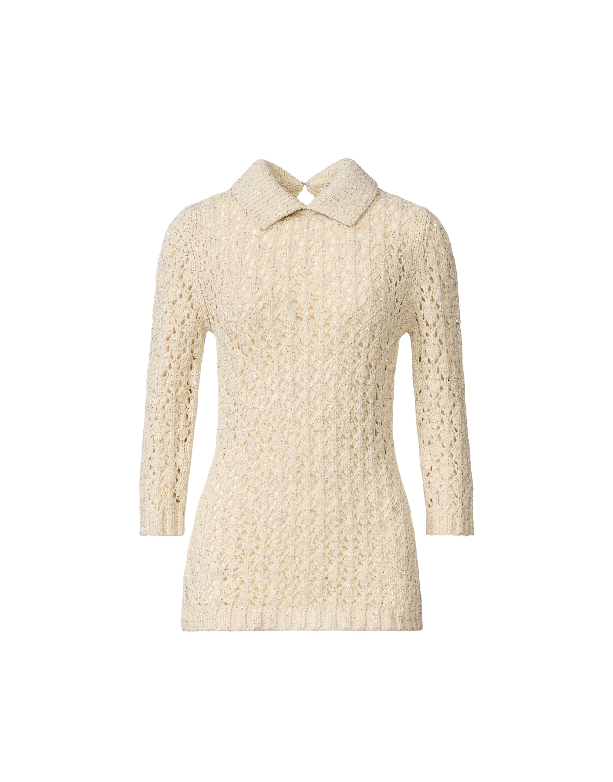 Fabiana Filippi Cotton Tape-Knit Sweater with Sequins in Butter