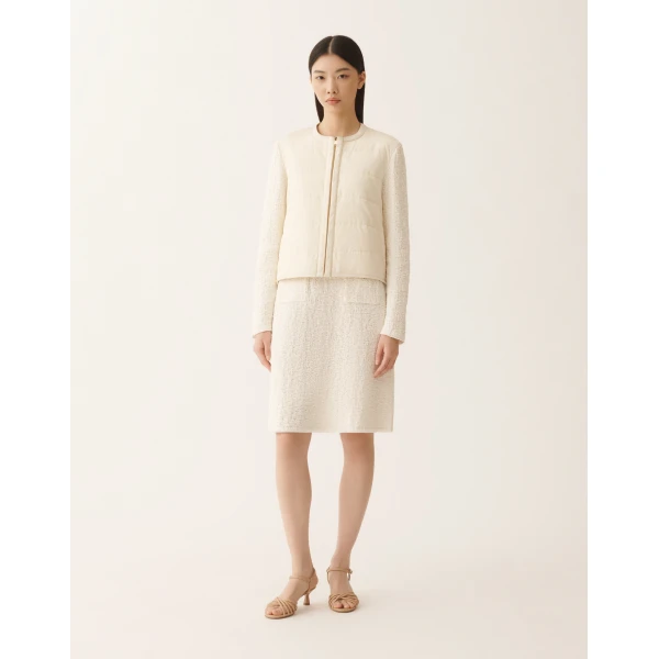 Fabiana Filippi Cotton Tweed Bomber with Sequins in Butter Jacket, view 3