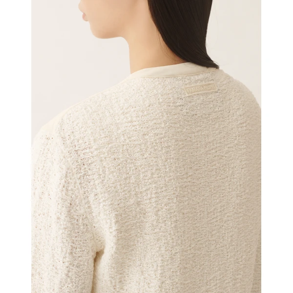 Fabiana Filippi Cotton Tweed Bomber with Sequins in Butter Jacket, view 5