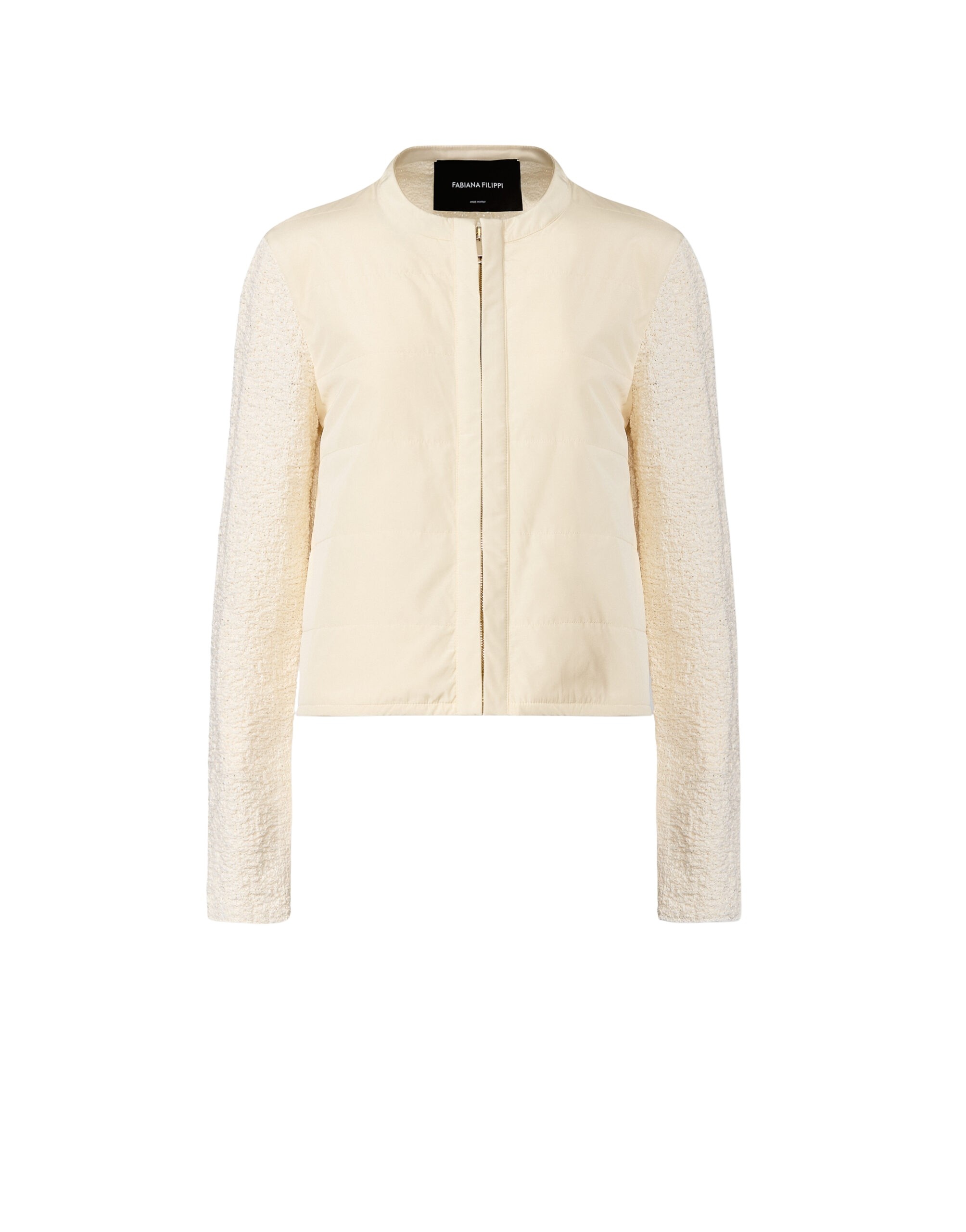 Fabiana Filippi Cotton Tweed Bomber with Sequins in Butter Jacket