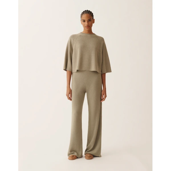 Fabiana Filippi Cotton and Linen Cape with Sequins in Khaki, view 3