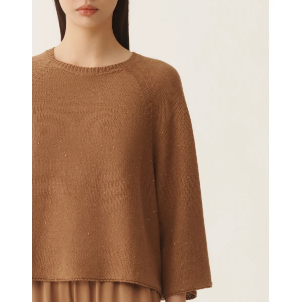 Fabiana Filippi Cotton and Linen Cape with Sequins in Wicker, view 5
