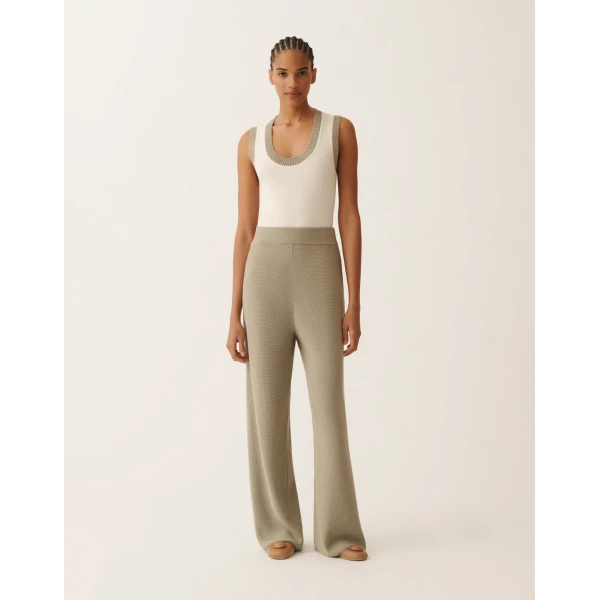 Fabiana Filippi Cotton and Linen Pants with Sequins in Khaki, view 3