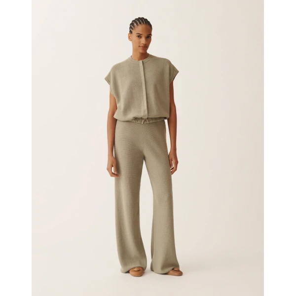 Fabiana Filippi Cotton and Linen Sweater with Sequins in Khaki, view 3